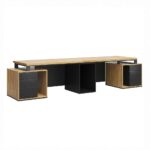 Doppelter Schreibtisch inklusive Schubladen und langer Holztischplatte