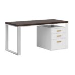 białe biurko z kontenerkiem heban