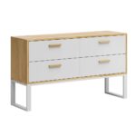 Weiße Kommode für das Büro oder Arbeitszimmer. Modern, Loft-Stil. Lat. 140cm