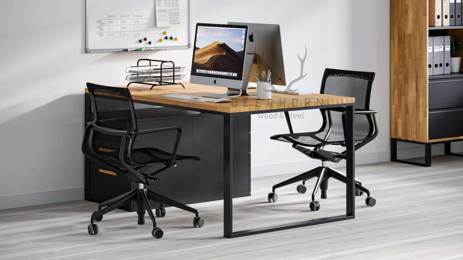 Schreibtisch-mit-Holz-Schreibtisch-für-zwei-Personen Schreibtisch mit Holzplatte