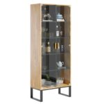 Minimalistische Glasvitrine mit Holzseiten. Breite 80cm