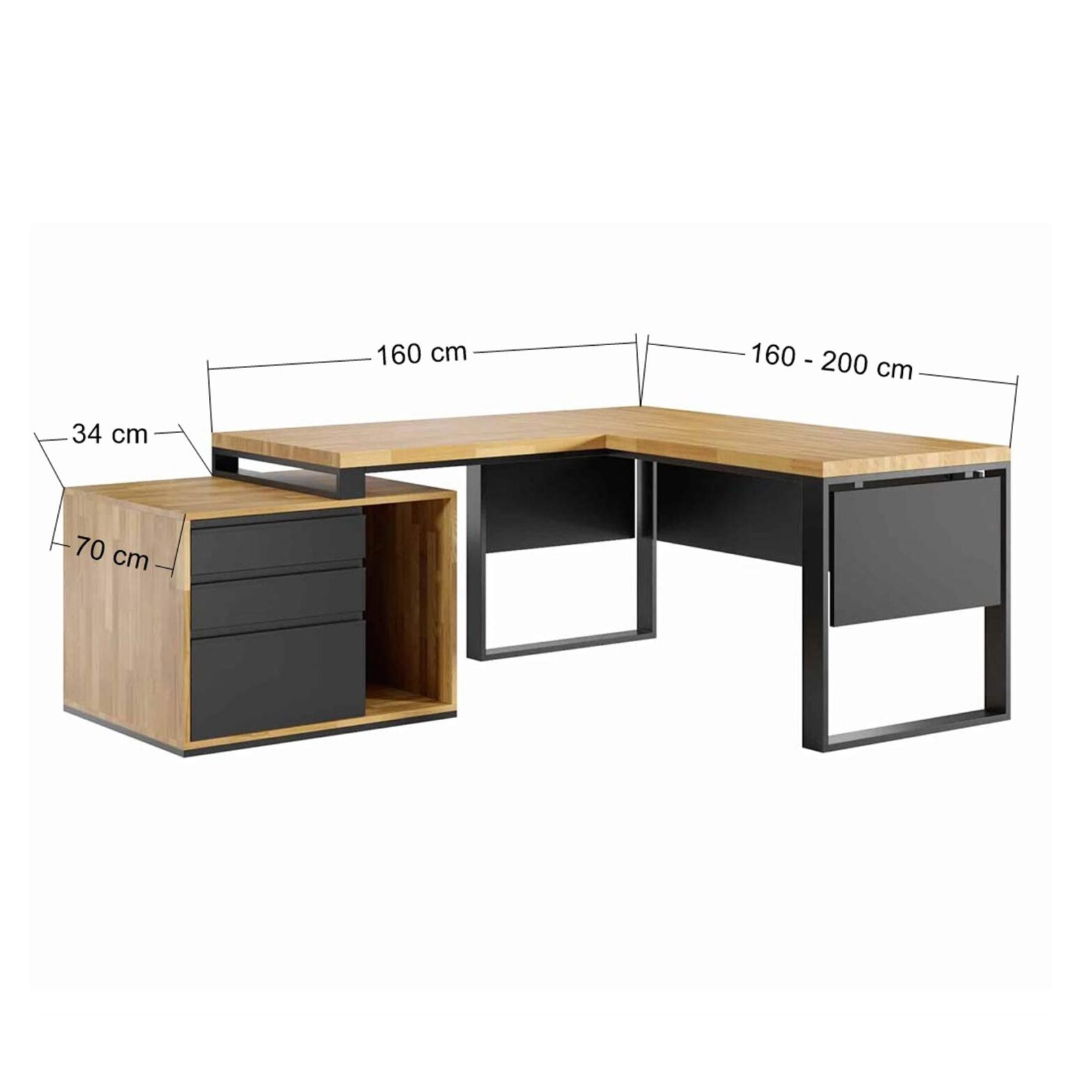 Schreibtisch mit Rollcontainer schwarz