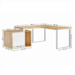 białe biurko narożne z kontenerkiem z szufladami