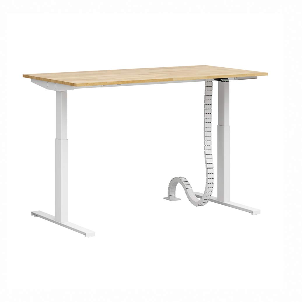białe biurko z regulacją wysokości