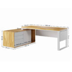 biurko narożne białe z drewnem