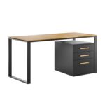 Schreibtisch mit flacher hinterschnittener Holzplatte 160x70cm + Schrank