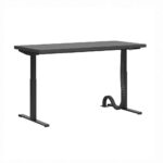 Schwarzer höhenverstellbarer Schreibtisch. Möbelplatte oben