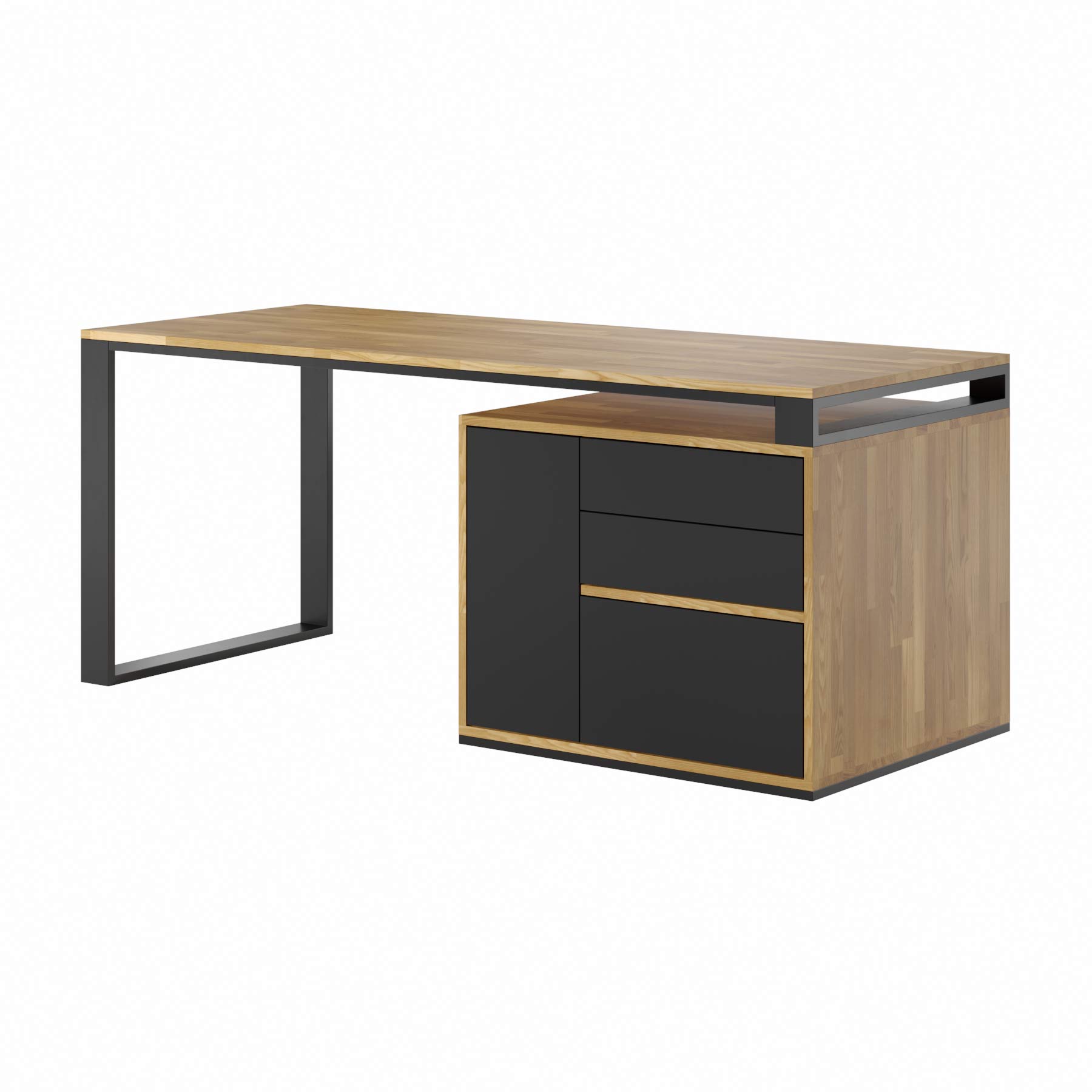Schwarzer Schreibtisch mit Aktenschrank