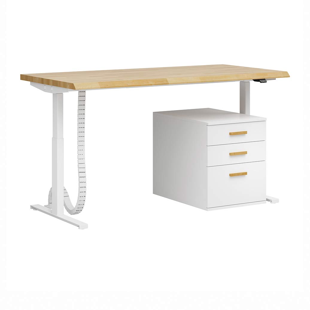 biurko z regulacją wysokości białe z kontenerkiem