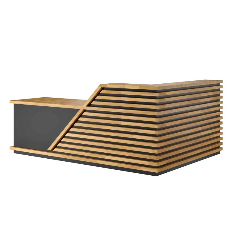 Empfangspulte_gepolstert_Holz Eck-Empfangstheke