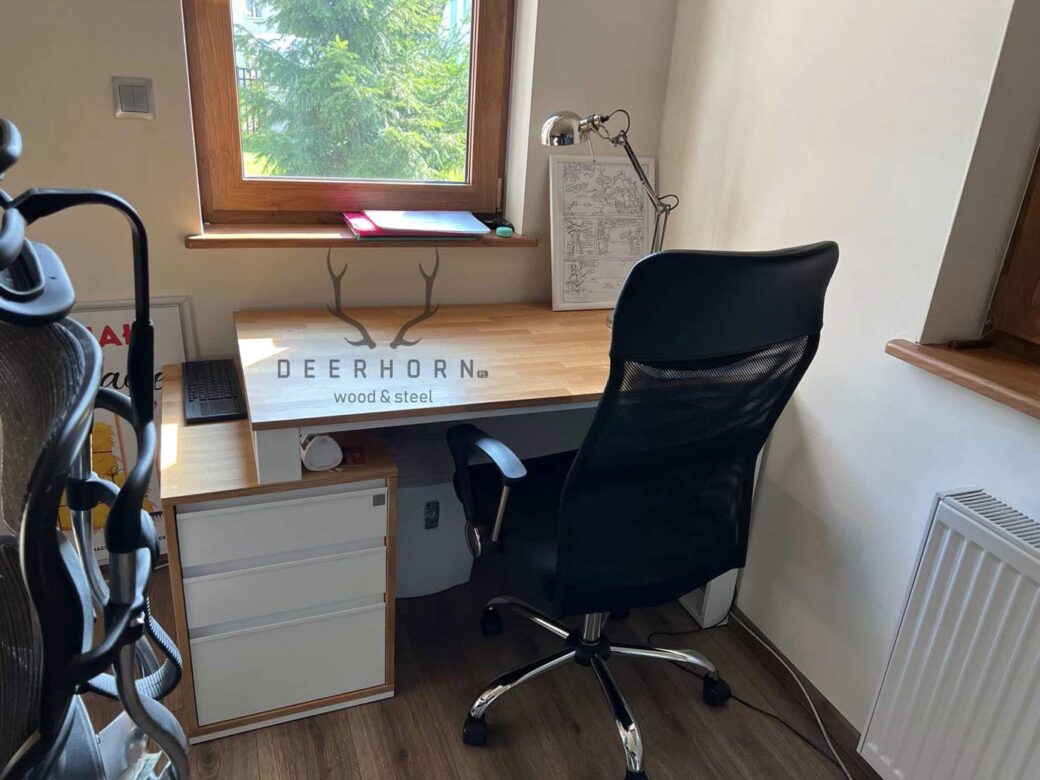 Weißer Schreibtisch mit Holzplatte loft industrial premium