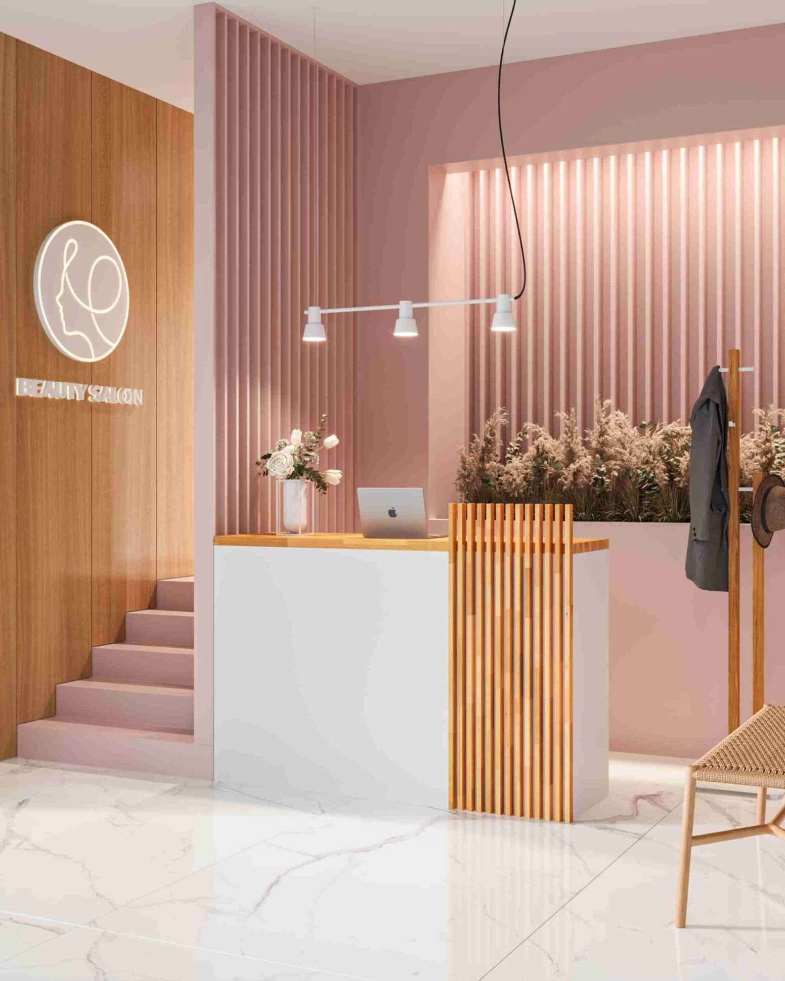 kleiner_empfang_weiss_arrangement Kleine weiße Empfangstheke