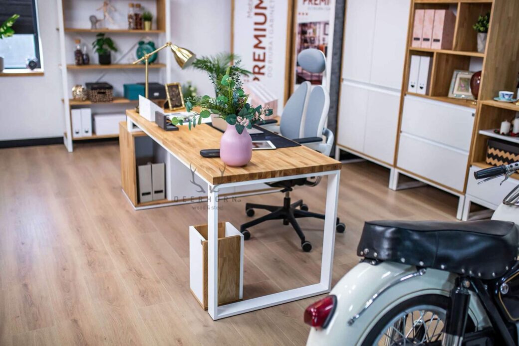 Weißer Schreibtisch für Büro, Home Office, rechts 160x70