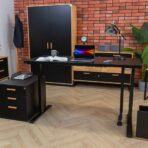 hochklappbarer Schreibtisch mit Rollcontainer