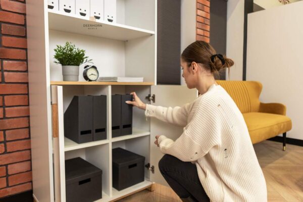 Bücherregal mit Regalen weiß mit Holz