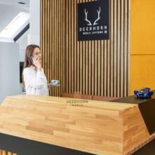 Friseur-Eckschreibtisch aus Holz