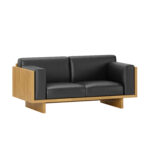 Eichenholz Ledersofa für Büro, schwarz, modern