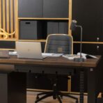 Arbeitstisch schwarz mit Rollcontainer