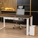 loft Schreibtisch weiß mit brauner Platte