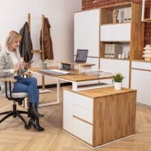 Schreibtisch mit Schubladen weiß, mit Rollcontainer