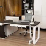 Eckschreibtisch Ebenholz mit Weiß