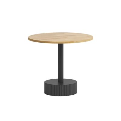 nowoczesny stolik okrągły z metalową podstawą