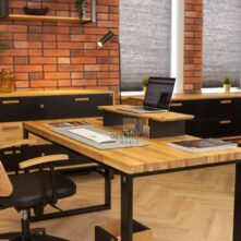 Schrank-Schreibtisch aus hochwertigem Holz und Metall