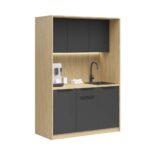 Moderne Büroküche in kompaktem Design mit dunklen Fronten