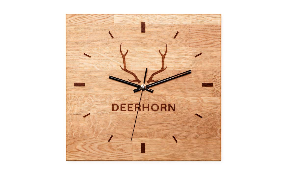 Büro-Wanduhr aus Holz mit Indexen